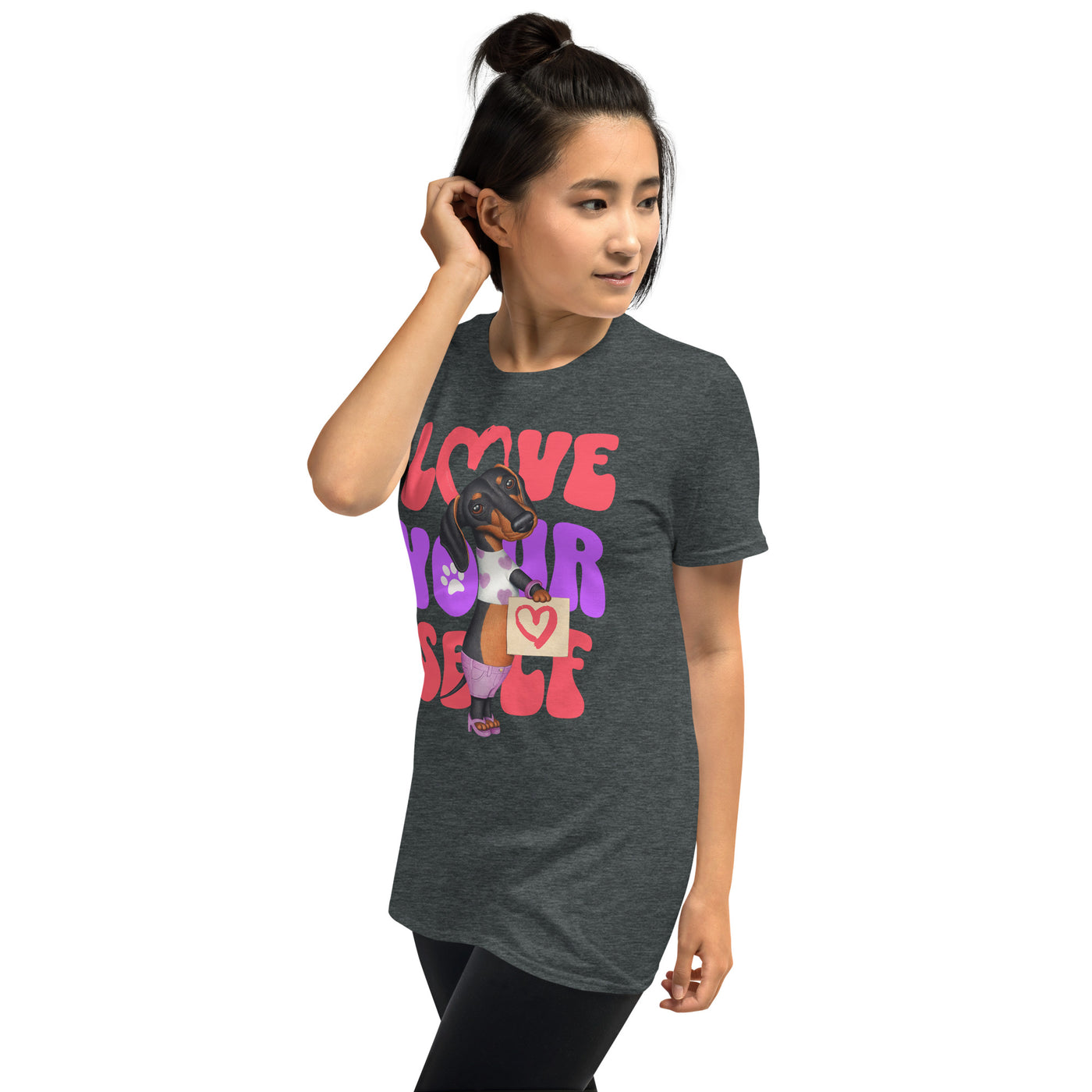Cute Doxie with love on a Love Yourself Unisex T-Shirt