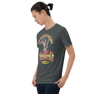 Cute funny teacher tee with doxie dog playing guitar for a cool class on Educational Rockstar Teacher Unisex T-Shirt