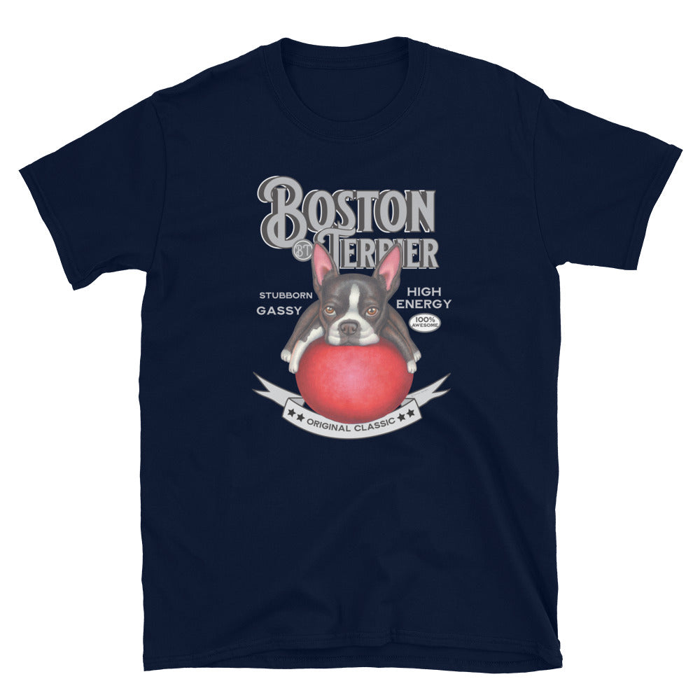 Funny Boston Terrier Dog on a big red ball on Vintage Boston Terrier Unisex T-Shirt