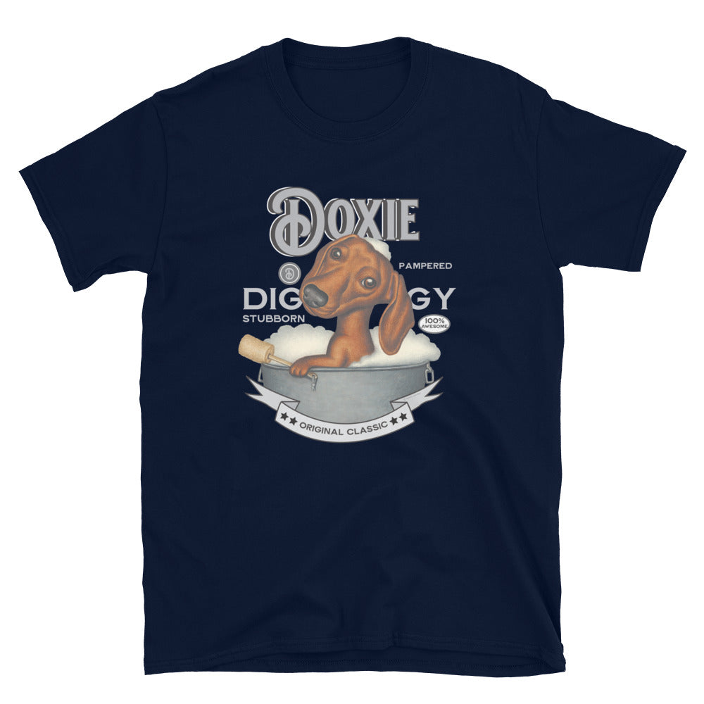 Funny and cute Doxie in a bathtub taking a bubble bath on a Vintage Dachshund Unisex T-Shirt