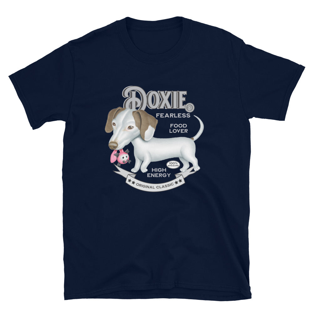 Cute Doxie Dog with chew toy on Vintage Dachshund Unisex T-Shirt