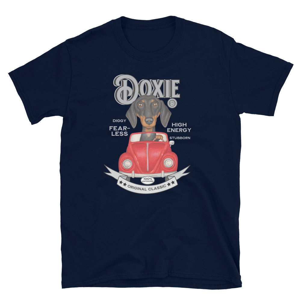 Retro classic Vintage Dachshund Doxie Dog driving a classic car Unisex T-Shirt