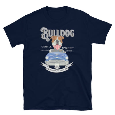 Classic truck with a Bulldog Dog on a Vintage Bulldog Unisex T-Shirt