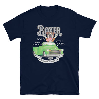 Classic Truck with a Boxer Dog on a Vintage Boxer Unisex T-Shirt