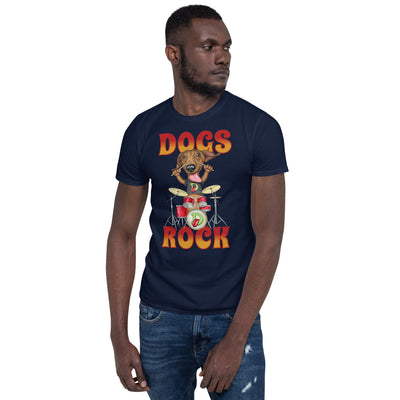 Cute Doxie playing for the best rock band music on a Dogs Rock Unisex T-Shirt