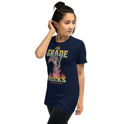 Cute teacher tee with doxie dog on 4th Grade Rocks Unisex T-Shirt