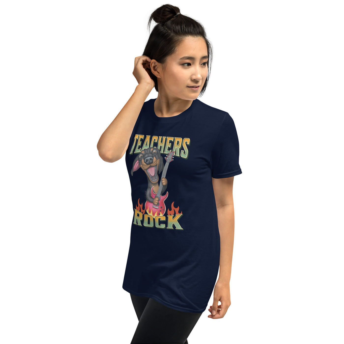 Cute Doxie Dog with guitar on Teachers Rock Unisex T-Shirt