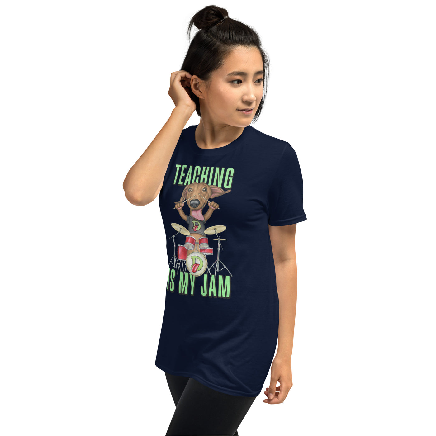 Cute Doxie Dog playing drums with Teaching is my Jam Unisex T-Shirt