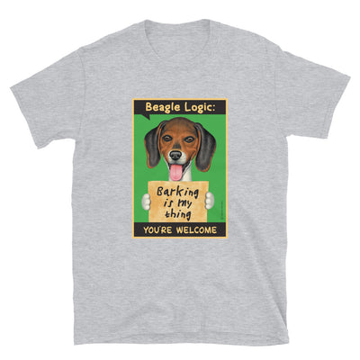 Funny Beagle Dog with sign on Beagle Logic Unisex T-Shirt
