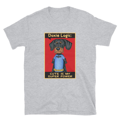 Funny Bat Doxie Dog with a cute pose for a picture on a Dachshund Logic Unisex T-Shirt