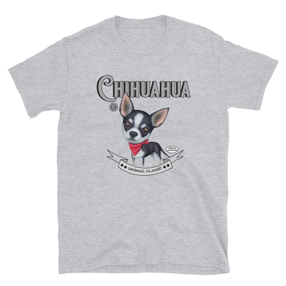 Cute black and white chihuahua dog on a Vintage Chihuahua Unisex T-Shirt