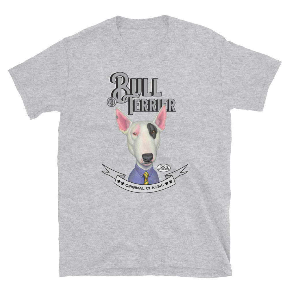 Funny Bull Terrier Dog on a Vintage Bull Terrier Unisex T-Shirt
