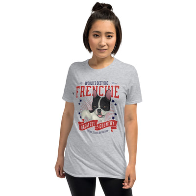 cute french bulldog with red white blue on French Bulldog USA Unisex T-Shirt