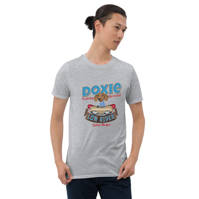 Cute and Funny Doxie in a classic car on a Low Rider Dachshund Unisex T-Shirt