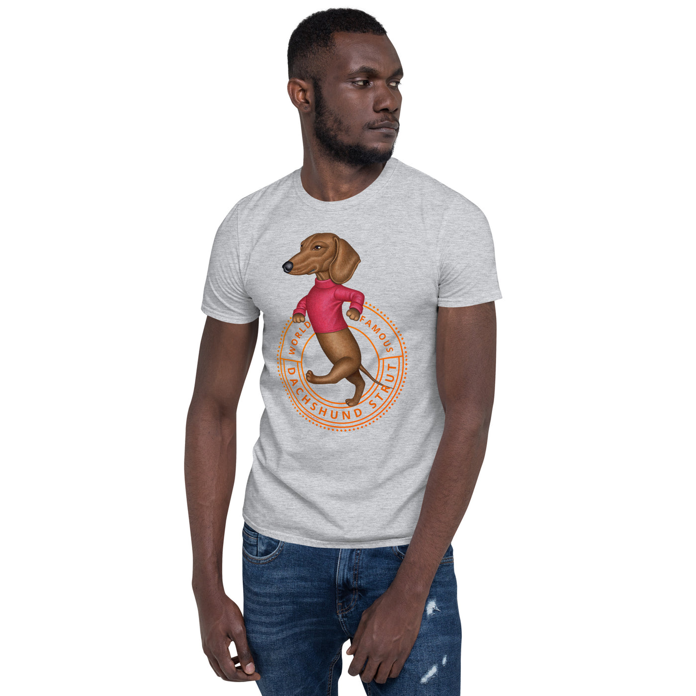 Cute Funny Doxie Dog on a Dachshund World Famous Doxie Strut Unisex T-Shirt
