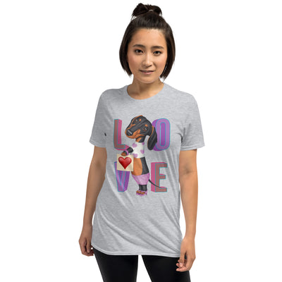 Cute Doxie Dog on Dachshund LOVE Unisex T-Shirt