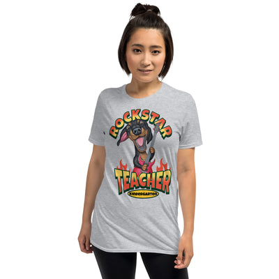 Cute funny tee with doxie dog on Kindergarten Rockstar Teacher Unisex T-Shirt