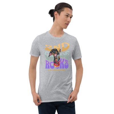 Cute 2nd grade tee with Doxie Dog on 2nd Grade Rocks Unisex T-Shirt