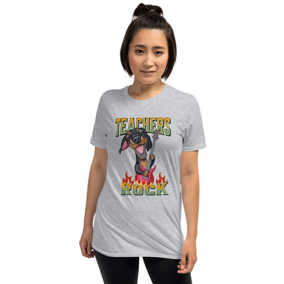 Cute Doxie Dog with guitar on Teachers Rock Unisex T-Shirt
