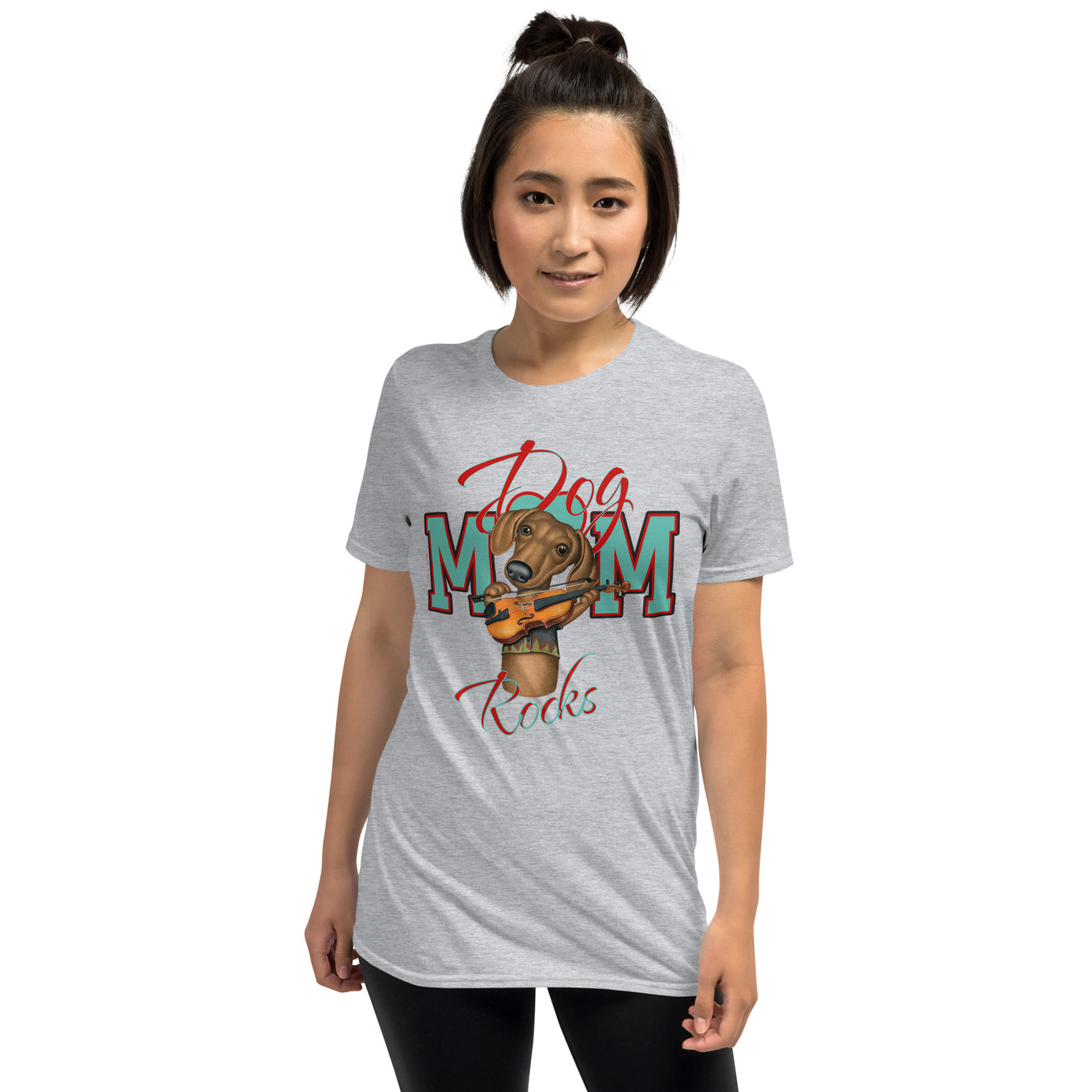 Cute Doxie dog on a Dog Mom Rocks Unisex T-Shirt tee