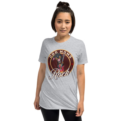 Cute Doxie with classic guitar on a Dog Moms Rock Unisex T-Shirt tee