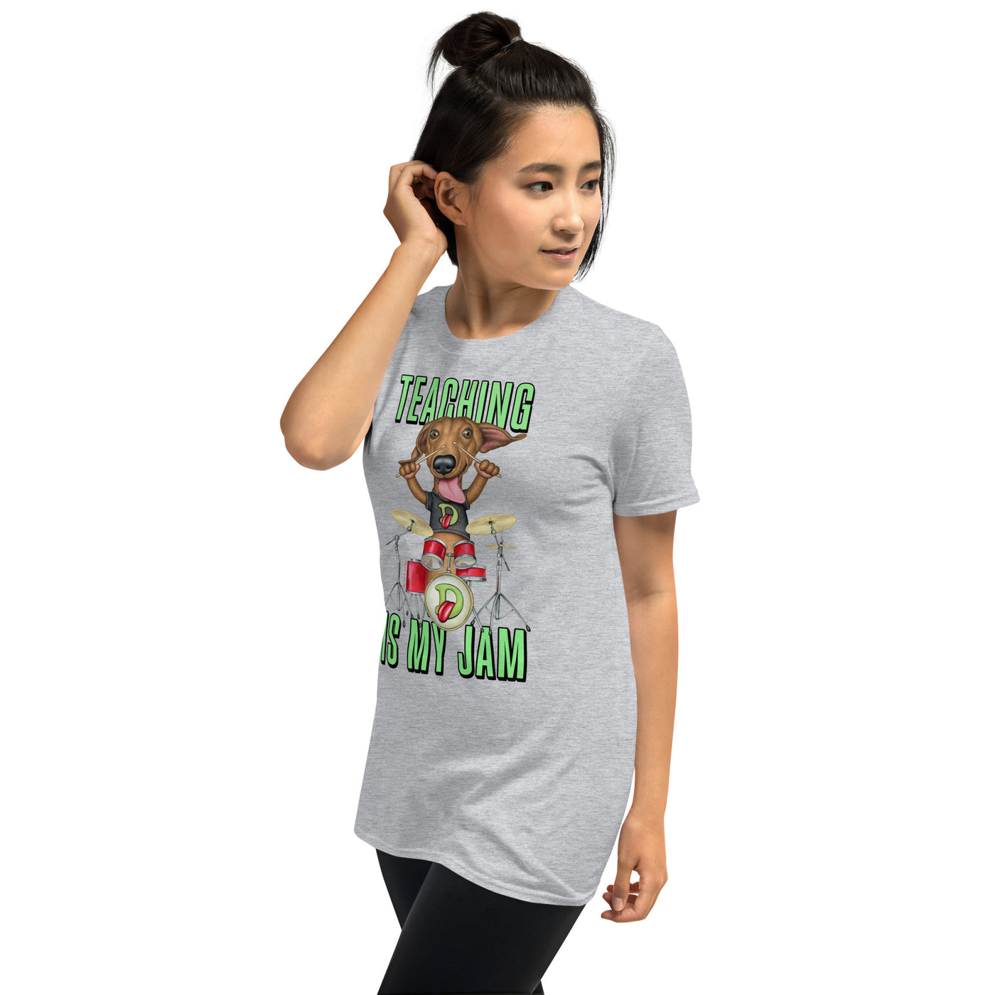 Cute Doxie Dog playing drums with Teaching is my Jam Unisex T-Shirt