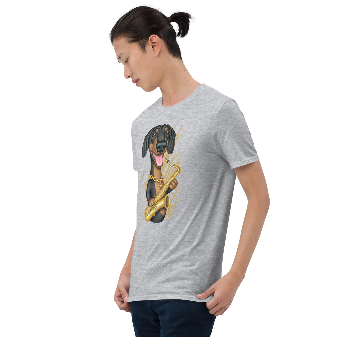 Doxie Dog with a Saxophone on a funny and cute  Dachshund Unisex T-Shirt