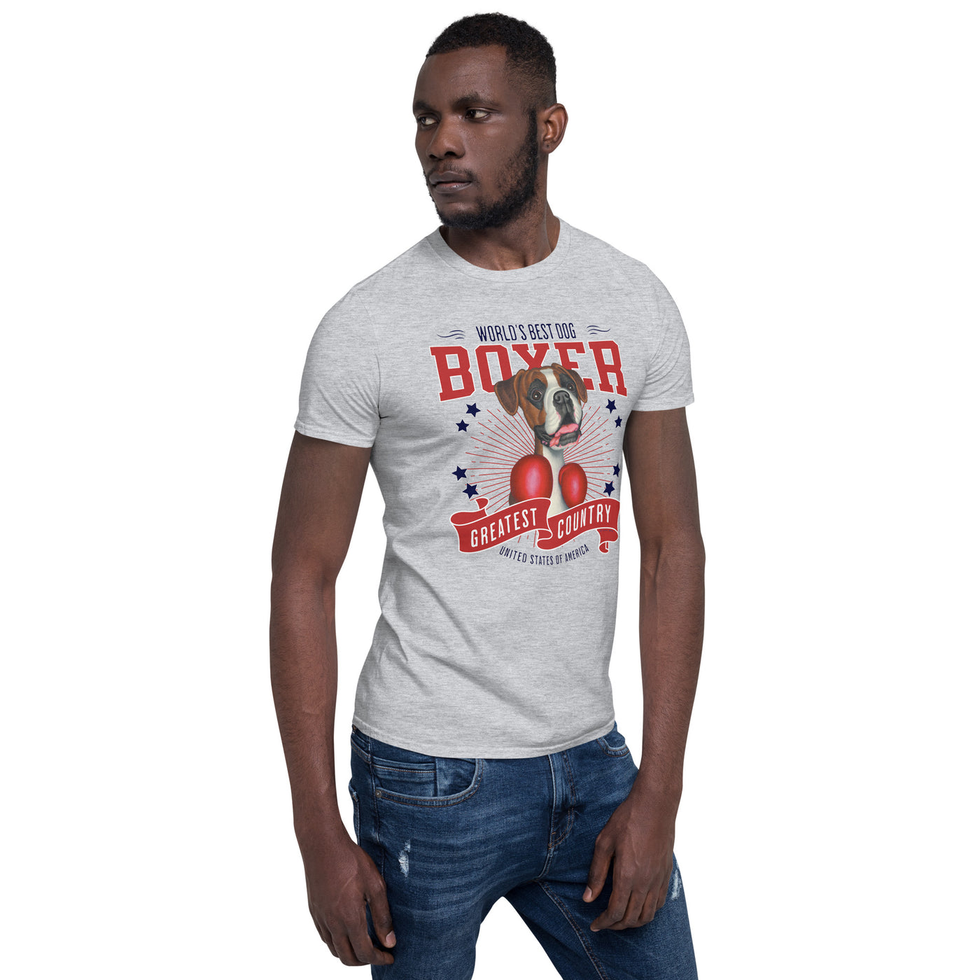 Cute Boxer Dog with boxing gloves on a Boxer Dog USA Unisex T-Shirt