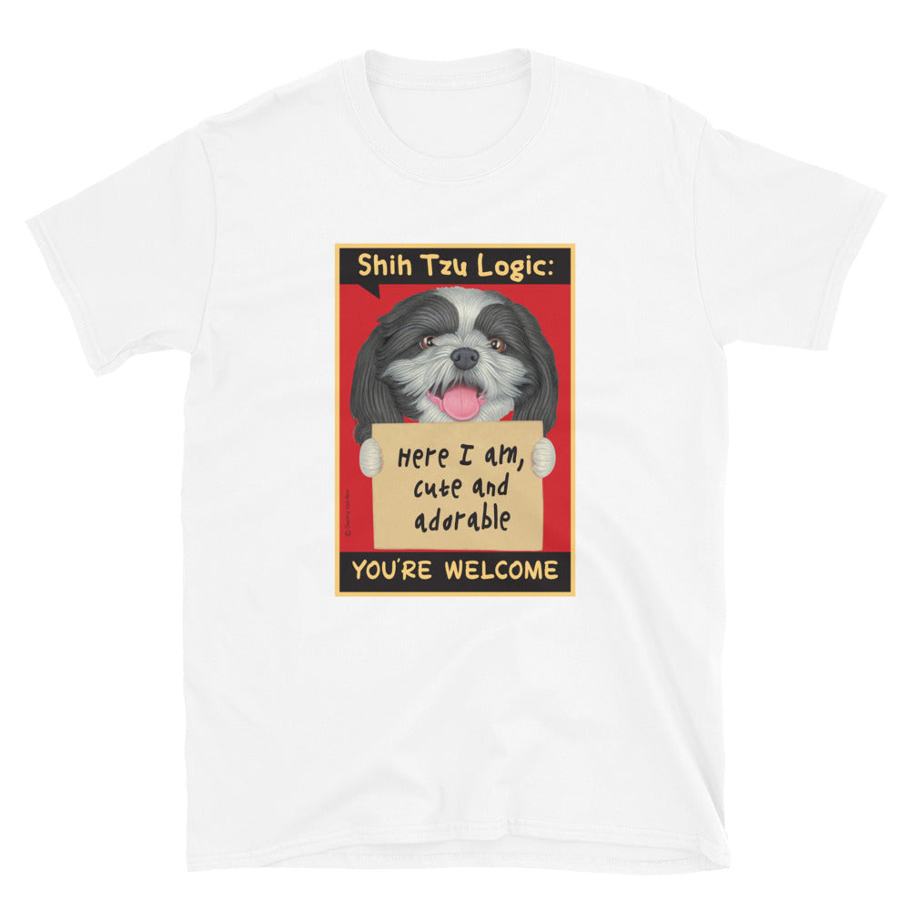 Cute black and white shih tzu dog looking fashionable on a Shih Tzu Logic Unisex T-Shirt
