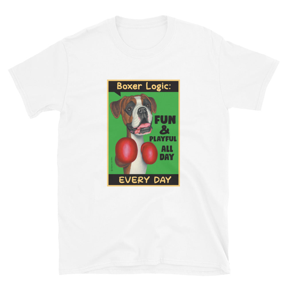 Funny and cute Boxer dog with boxing gloves on a Boxer Logic Unisex T-Shirt