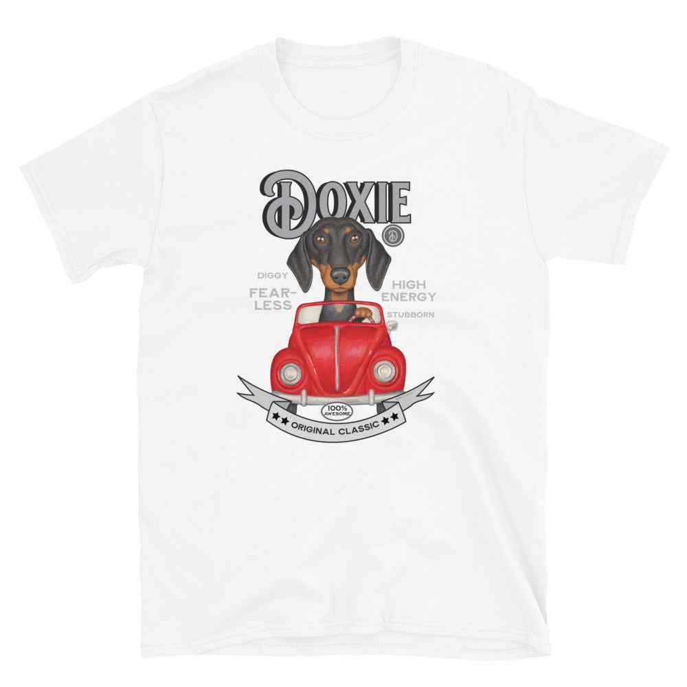 Retro classic Vintage Dachshund Doxie Dog driving a classic car Unisex T-Shirt