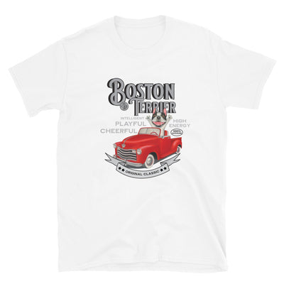 Classic truck with a Boston Terrier on a Vintage Boston terrier Unisex T-Shirt