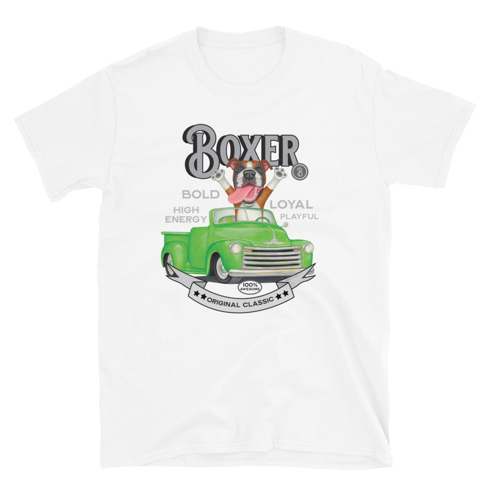 Classic Truck with a Boxer Dog on a Vintage Boxer Unisex T-Shirt