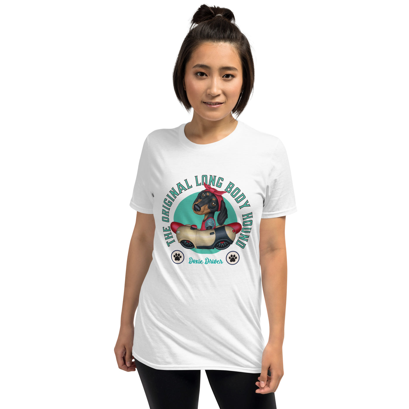 cute and famous doxie dog driving a retro hot dog car while shopping on an Original Hound Dachshund Unisex T-Shirt