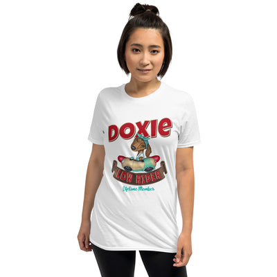 Cute Doxie dog driving a classic car on a Low Rider Dachshund Unisex T-Shirt