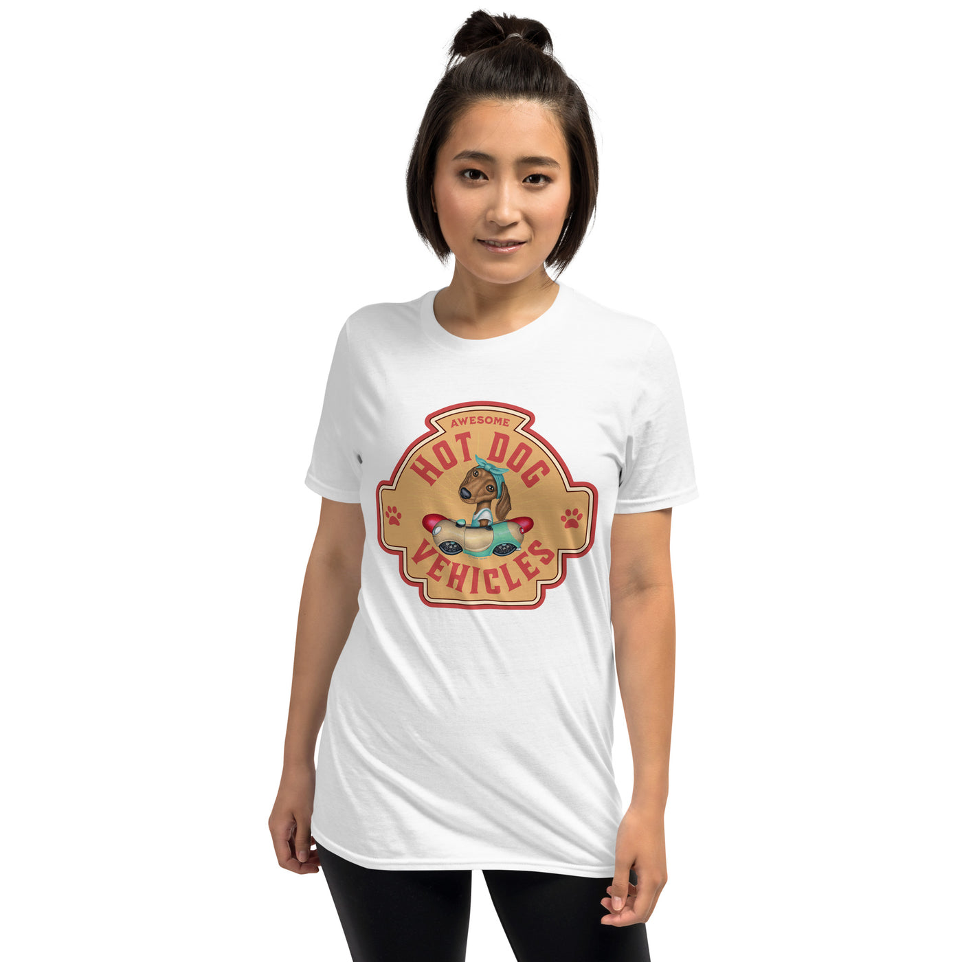 Cute and adorable Doxie Dachshund Dog in a classic car shopping on a Short-Sleeve Unisex T-Shirt