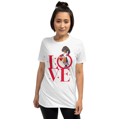 Famous Doxie Dog with love on a funny and cute Dachshund Love Unisex T-Shirt