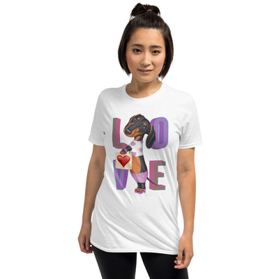 Cute and adorable Doxie Dog love tee on a Funny Dachshund LOVE Unisex T-Shirt