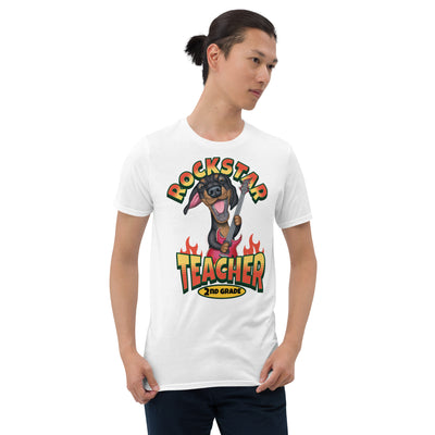 classroom teacher tee with doxie dog on cute Rockstar Teacher 2nd Grade Unisex T-Shirt