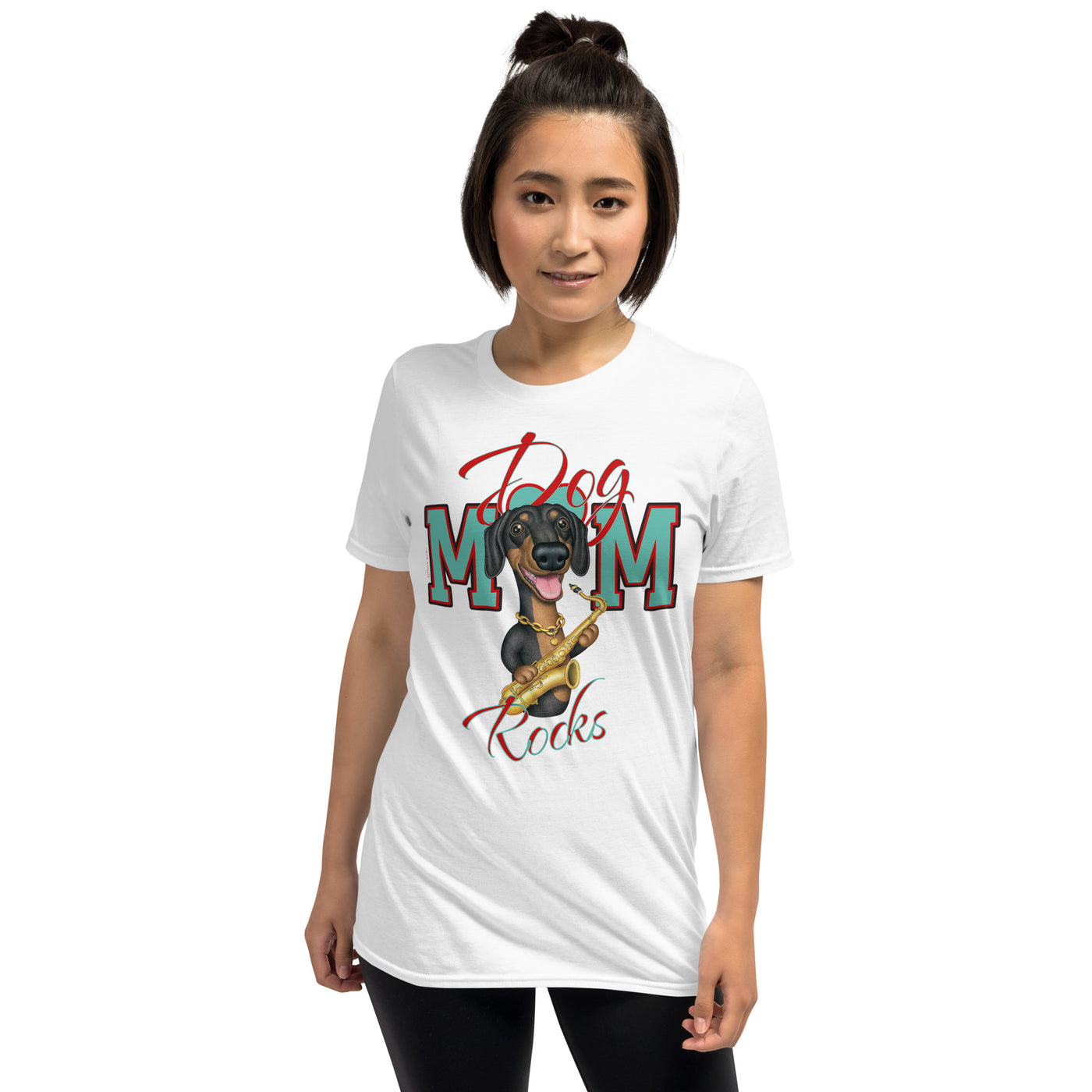 Funny and cute Doxie with a Dog Mom Rocks Unisex T-Shirt tee