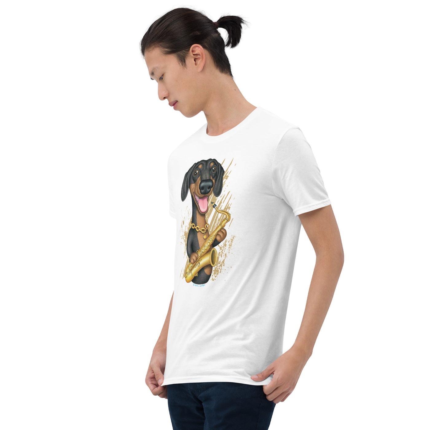 Doxie Dog with a Saxophone on a funny and cute  Dachshund Unisex T-Shirt