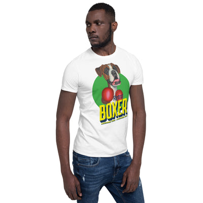 Fun and cute Boxer dog with boxing gloves on a Retro Boxer Dog Unisex T-Shirt