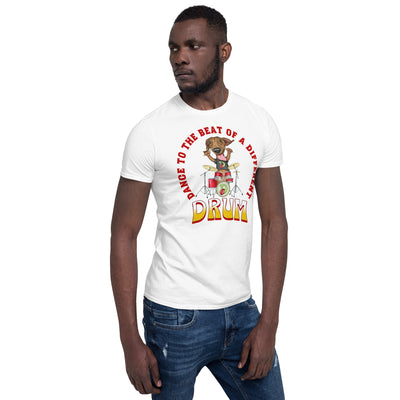 Funny and famous Doxie Drummer drumming for a famous musical group on Unisex T-Shirt